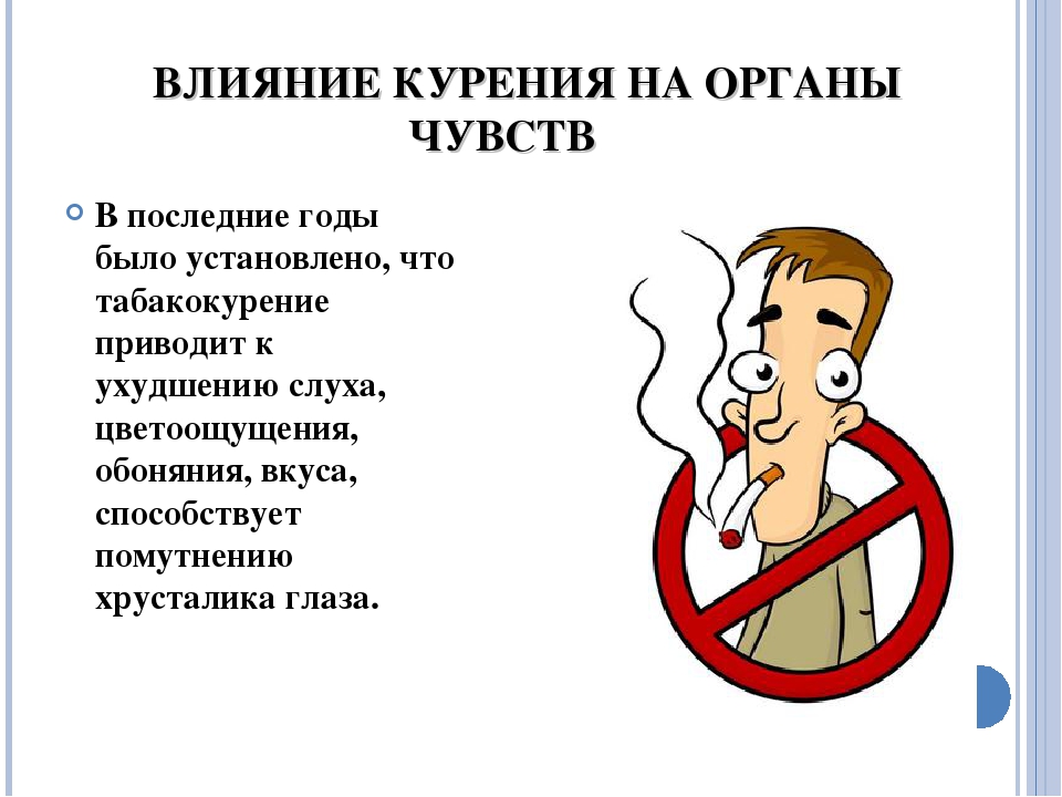 Действие курения на человека. Влияние курения на органы чувств. Негативные последствия табакокурения. Влияние курения на организм.
